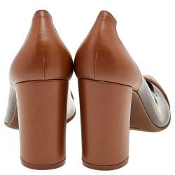 Pre Owned Gianvito Rossi Brown/Transparent Leather and PVC Pointed Toe Block Heel Pumps Size 38