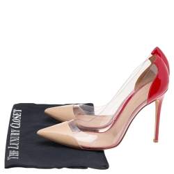 Pre Owned Gianvito Rossi Beige/Red Leather And PVC Plexi Pointed Toe Pumps Size 39