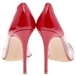 Pre Owned Gianvito Rossi Beige/Red Leather And PVC Plexi Pointed Toe Pumps Size 39