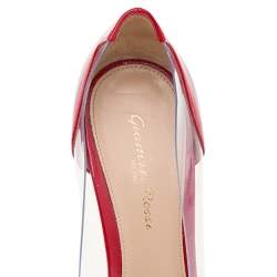 Pre Owned Gianvito Rossi Beige/Red Leather And PVC Plexi Pointed Toe Pumps Size 39