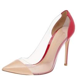 Pre Owned Gianvito Rossi Beige/Red Leather And PVC Plexi Pointed Toe Pumps Size 39