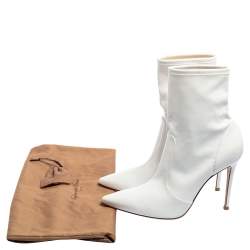 Pre Owned Gianvito Rossi White Patent Leather Imogen Pointed Toe Ankle Booties Size 38.5