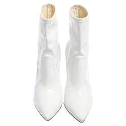 Pre Owned Gianvito Rossi White Patent Leather Imogen Pointed Toe Ankle Booties Size 38.5