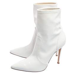 Pre Owned Gianvito Rossi White Patent Leather Imogen Pointed Toe Ankle Booties Size 38.5