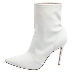 Pre Owned Gianvito Rossi White Patent Leather Imogen Pointed Toe Ankle Booties Size 38.5