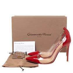 Pre Owned Gianvito Rossi Red Patent Leather and PVC Plexi Pointed-Toe Pumps Size 37.5