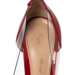 Pre Owned Gianvito Rossi Red Patent Leather and PVC Plexi Pointed-Toe Pumps Size 37.5