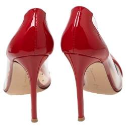 Pre Owned Gianvito Rossi Red Patent Leather and PVC Plexi Pointed-Toe Pumps Size 37.5