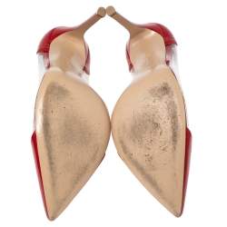 Pre Owned Gianvito Rossi Red Patent Leather and PVC Plexi Pointed-Toe Pumps Size 37.5