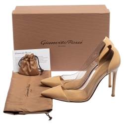 Pre Owned Gianvito Rossi Beige Patent Leather and PVC Plexi Pointed-Toe Pumps Size 37
