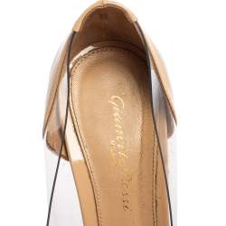 Pre Owned Gianvito Rossi Beige Patent Leather and PVC Plexi Pointed-Toe Pumps Size 37