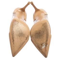 Pre Owned Gianvito Rossi Beige Patent Leather and PVC Plexi Pointed-Toe Pumps Size 37