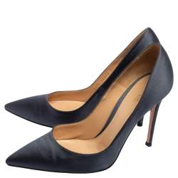Pre Owned Gianvito Rossi Grey Satin Pointed-Toe Pumps Size 39.5