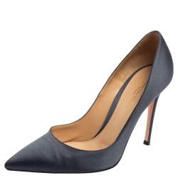 Pre Owned Gianvito Rossi Grey Satin Pointed-Toe Pumps Size 39.5