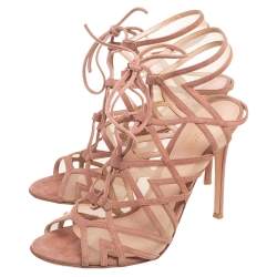 Pre Owned Gianvito Rossi Beige Suede And Net Cage Sandals Size 39