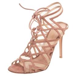 Pre Owned Gianvito Rossi Beige Suede And Net Cage Sandals Size 39
