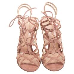 Pre Owned Gianvito Rossi Beige Suede And Net Cage Sandals Size 39