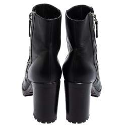 Pre Owned Gianvito Rossi Black Leather Round Toe Block Heel Ankle Boots Size 40