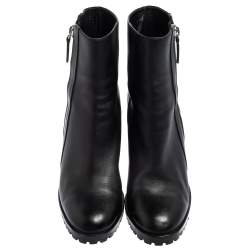 Pre Owned Gianvito Rossi Black Leather Round Toe Block Heel Ankle Boots Size 40