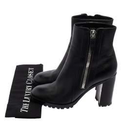 Pre Owned Gianvito Rossi Black Leather Round Toe Block Heel Ankle Boots Size 40