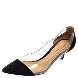 Pre Owned Gianvito Rossi Black Suede and PVC Plexi Pointed-Toe Pumps Size 39