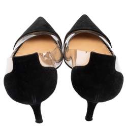 Pre Owned Gianvito Rossi Black Suede and PVC Plexi Pointed-Toe Pumps Size 39