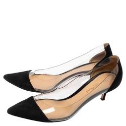 Pre Owned Gianvito Rossi Black Suede and PVC Plexi Pointed-Toe Pumps Size 39