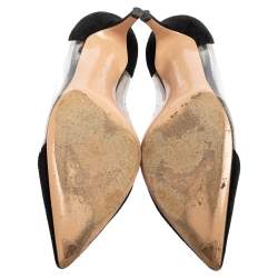 Pre Owned Gianvito Rossi Black Suede and PVC Plexi Pointed-Toe Pumps Size 39