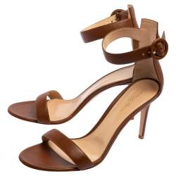 Pre Owned Gianvito Rossi Brown Leather Portofino Ankle-Strap Sandals Size 40