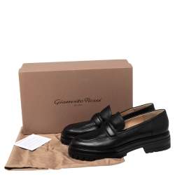 Pre Owned Gianvito Rossi Black Leather Slip On Loafers Size 42