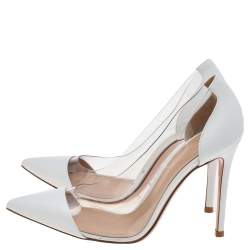 Pre Owned Gianvito Rossi White Leather and PVC Plexi Pointed Toe Pumps Size 37