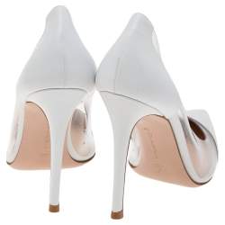 Pre Owned Gianvito Rossi White Leather and PVC Plexi Pointed Toe Pumps Size 37