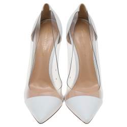 Pre Owned Gianvito Rossi White Leather and PVC Plexi Pointed Toe Pumps Size 37