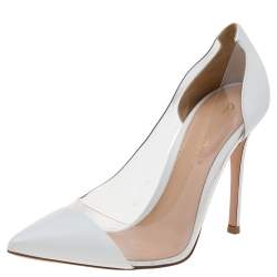 Pre Owned Gianvito Rossi White Leather and PVC Plexi Pointed Toe Pumps Size 37
