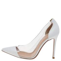 Pre Owned Gianvito Rossi White Leather and PVC Plexi Pointed Toe Pumps Size 37