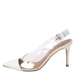 Pre Owned Gianvito Rossi White Patent Leather And PVC Slingback Sandals Size 38