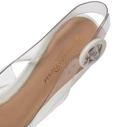 Pre Owned Gianvito Rossi White Patent Leather And PVC Slingback Sandals Size 38