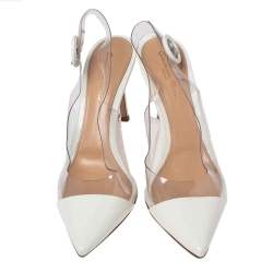 Pre Owned Gianvito Rossi White Patent Leather And PVC Slingback Sandals Size 38