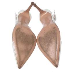 Pre Owned Gianvito Rossi White Patent Leather And PVC Slingback Sandals Size 38