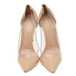 Pre Owned Gianvito Rossi Beige Patent Leather And PVC Plexi Pointed Toe Pumps Size 38