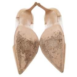 Pre Owned Gianvito Rossi Beige Patent Leather And PVC Plexi Pointed Toe Pumps Size 38