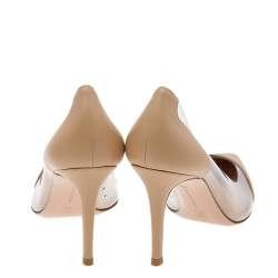 Pre Owned Gianvito Rossi Beige Leather and PVC Plexi Pointed Toe Pumps Size 38.5