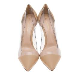 Pre Owned Gianvito Rossi Beige Leather and PVC Plexi Pointed Toe Pumps Size 38.5