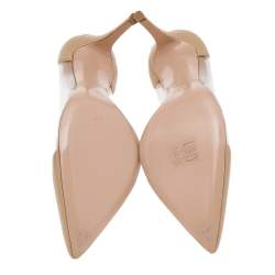 Pre Owned Gianvito Rossi Beige Leather and PVC Plexi Pointed Toe Pumps Size 38.5