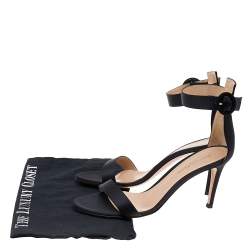 Pre Owned Gianvito Rossi Black Satin Portofino Ankle Strap Sandals Size 38.5