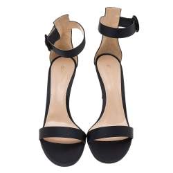 Pre Owned Gianvito Rossi Black Satin Portofino Ankle Strap Sandals Size 38.5