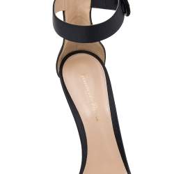 Pre Owned Gianvito Rossi Black Satin Portofino Ankle Strap Sandals Size 38.5