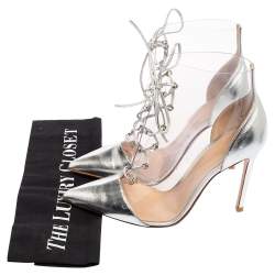 Gianvito Rossi Transparent PVC and Silver Leather Plexi Lace-up Ankle Boots Size 36.5 