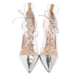 Gianvito Rossi Transparent PVC and Silver Leather Plexi Lace-up Ankle Boots Size 36.5 