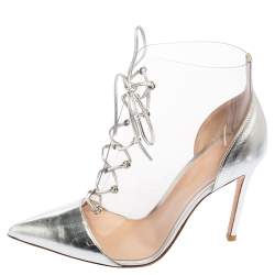 Gianvito Rossi Transparent PVC and Silver Leather Plexi Lace-up Ankle Boots Size 36.5 